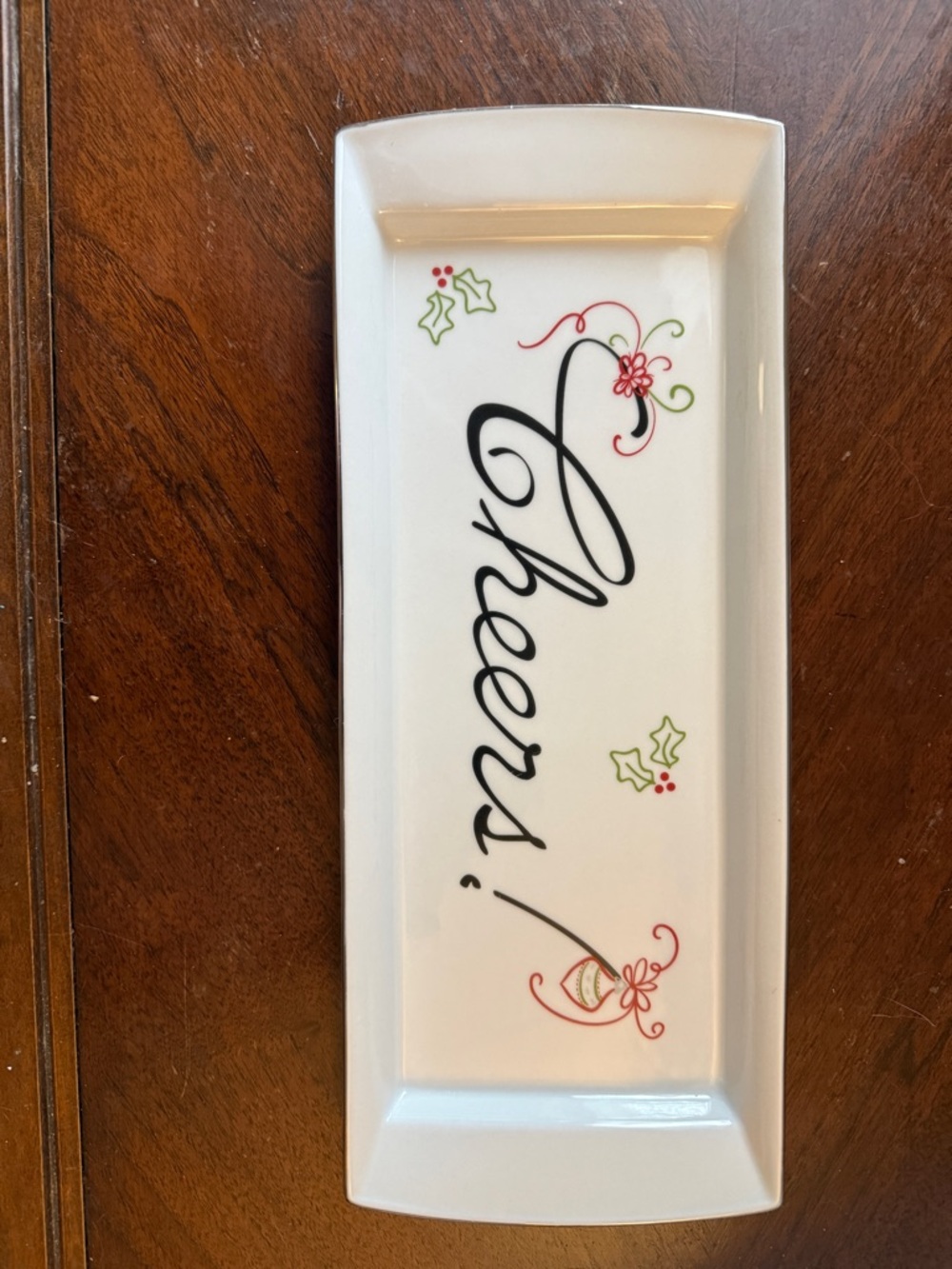 Cheers! Holiday Decorative Tray - White with Black, Red & Green Accents